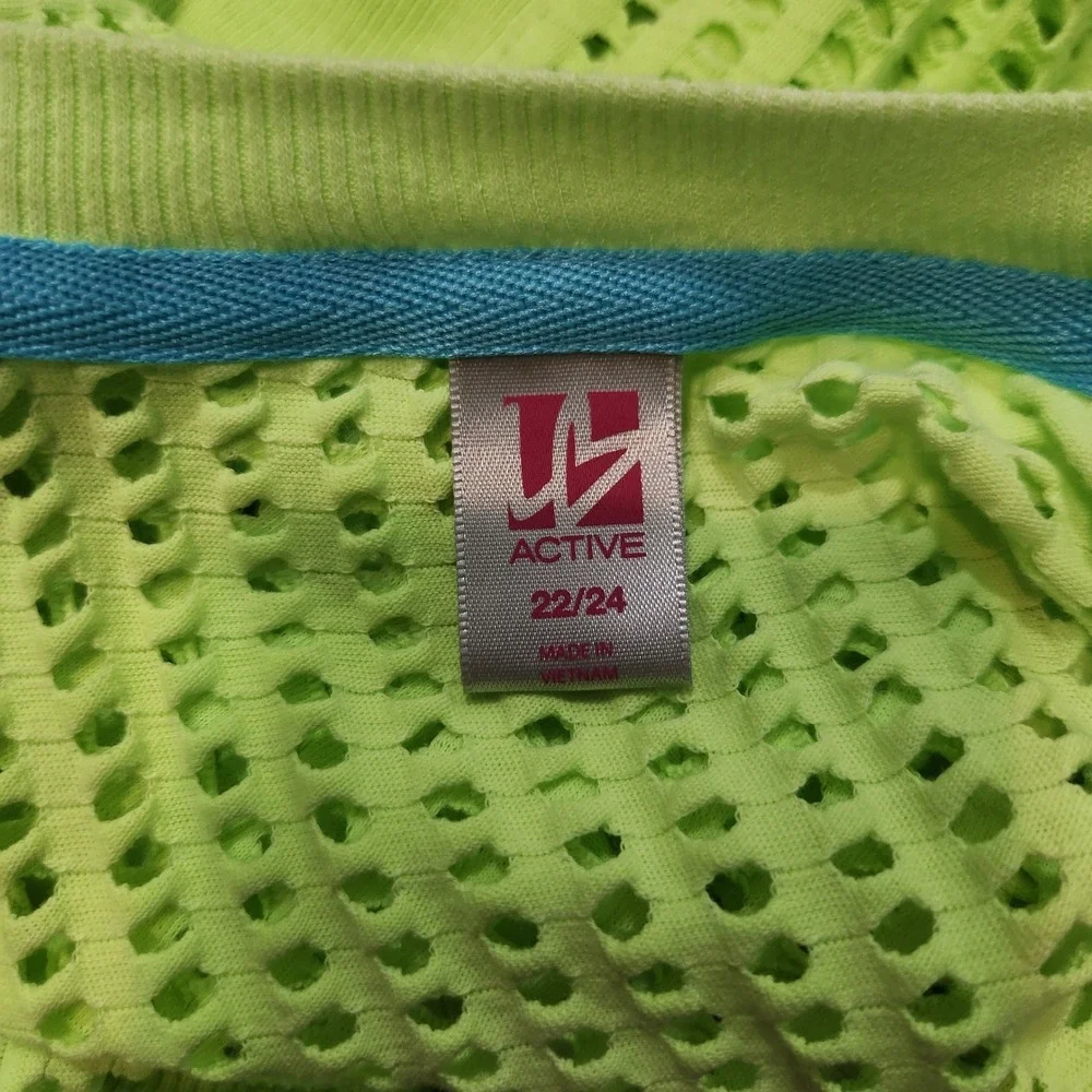 LEI Active Neon Lime Green Mesh Long Sleeve Top Plus Size 22/24 Relaxed Fit